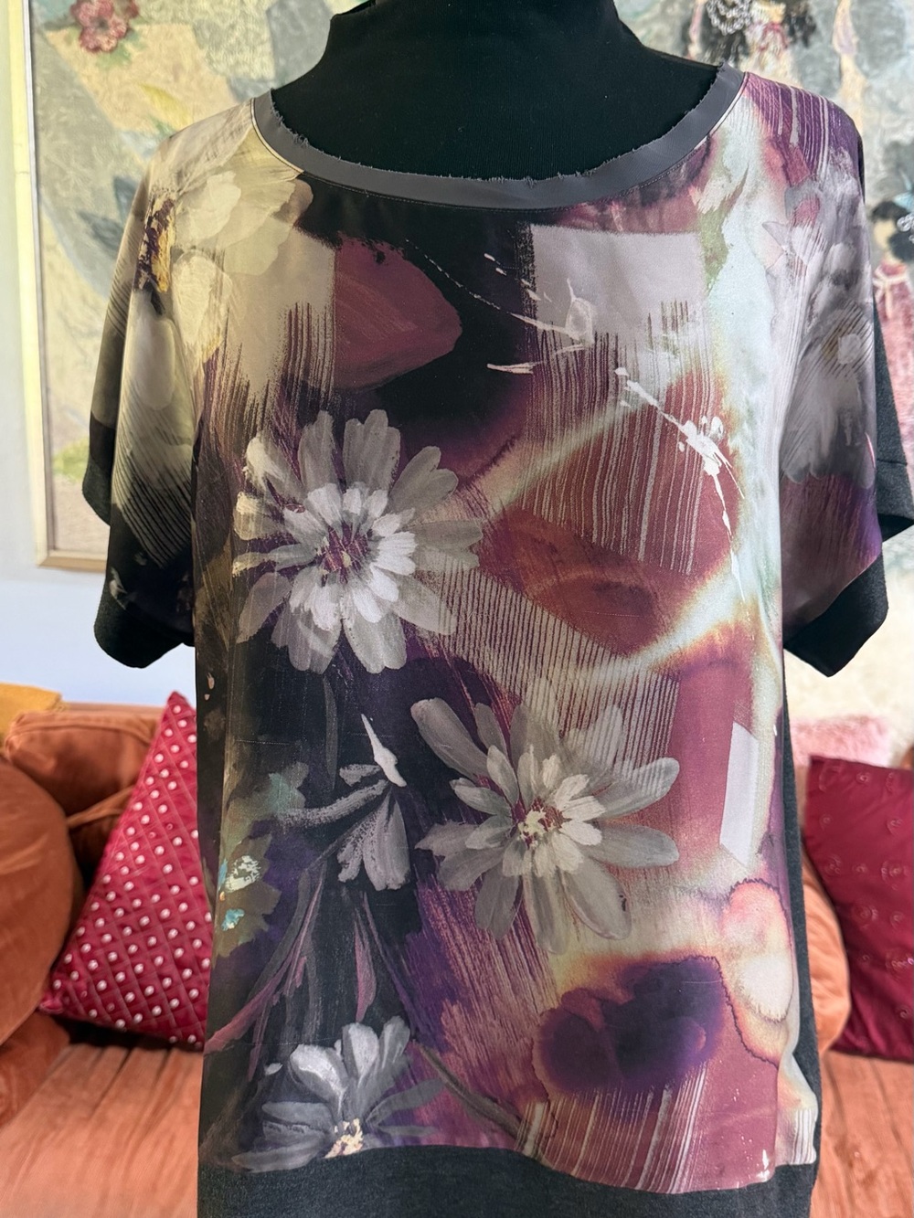 Simply Vera Vera Wang Purple Floral Short Sleeve Top